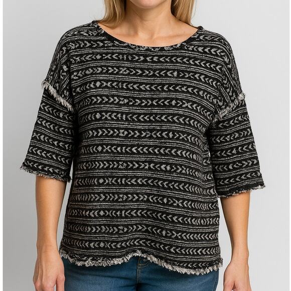 Jacqueline de Yong Black and White Chevron Pattern Eyelash Trim Top GUC- size XS - Picture 1 of 11